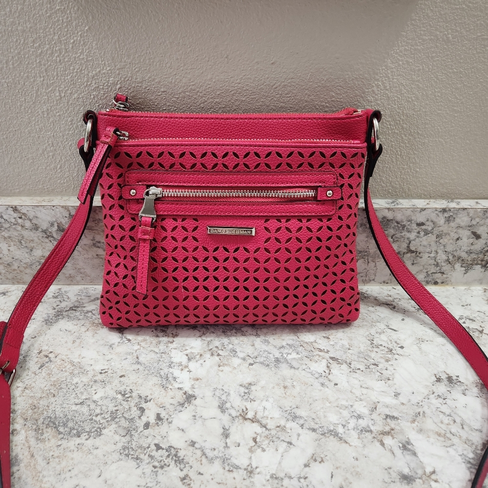 Dana Buchman Pink Eyelet Crossbody Purse - Picture 2 of 16
